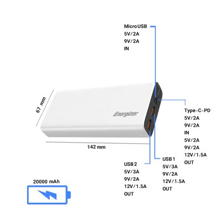 Energizer UE20007PQ 20000mAh Power Bank