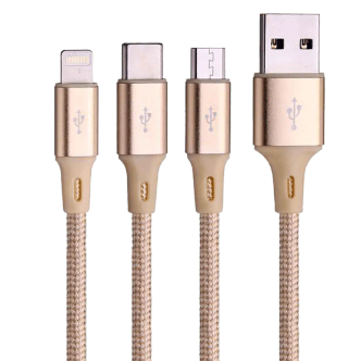 کابل تبدیل USB به microUSB/لایتنینگ/USB-C باوین مدل CB-076 طول 1 متر