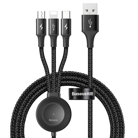 کابل تبدیل USB به USB-C/microUSB/لایتنینگ / وایرلس باسئوس مدل CA1T4-I0G طول 1.2 متر