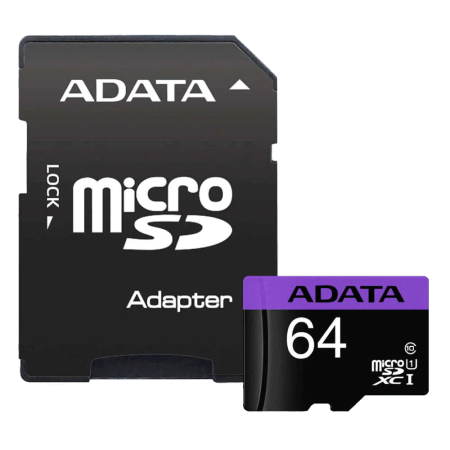 کارت حافظه‌ microSDHC ای دیتا مدل Premier کلاس 10 استاندارد UHS-I U1 سرعت 80MBps ظرفیت 64 گیگابایت به همراه با آداپتور SD