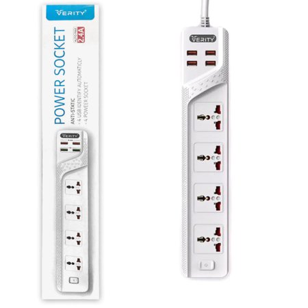 Verity PS 3112 4-Outlet Power Strip + 4 Port USB Charger