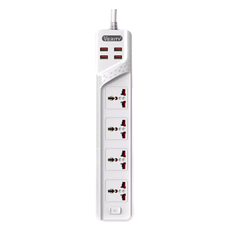 Verity PS 3112 4-Outlet Power Strip + 4 Port USB Charger