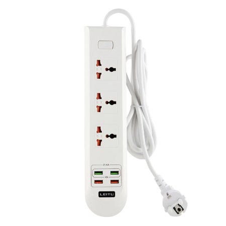 Leitu Ls-3 3-Outlet Power Strip + 4 Port USB Charger