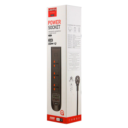 Leitu Ls-3 3-Outlet Power Strip + 4 Port USB Charger