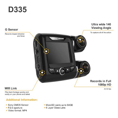 Nextbase D335 Dual DVR Dashboard Rear Camera for Car
