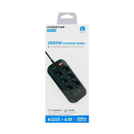 KingStar KPS5105 6 Way PowerStrip 2M With 4 USB