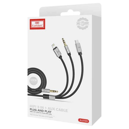 Earldom ET-AUX09 AUX To Lightning/Type-C/AUX 1.2m Cable