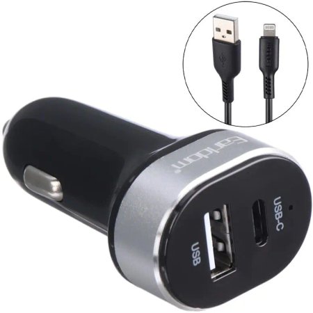Earldom ES-CC14 2.4A QC3.0 PD 12W Car Charger With Lightning Cable