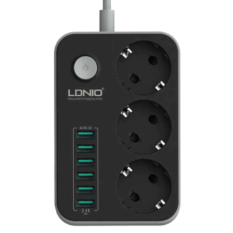 چند راهی 3 خانه برق الدینیو SE3631 با کابل 1٫6 متری + شارژر USB