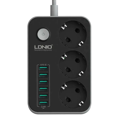 LDNIO SE3631 3-Way Electricity Adapter 1.6M With 6 USB