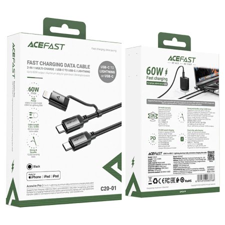ACEFAST C20-01 Type-C to Type-C and Lightning Cable Length 1.2m Power 60w