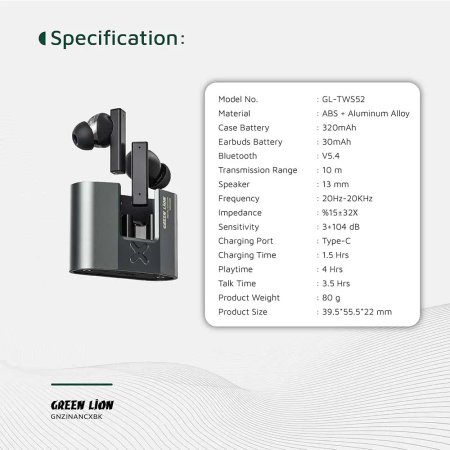 Green Lion Zinc X Metal Earbuds TWS With ANC