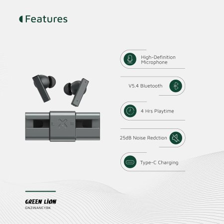 Green Lion Zinc Y Metal Earbuds TWS With ANC