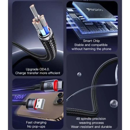 Yesido CA129 3A 18W 1.2m Type-C To USB Cable