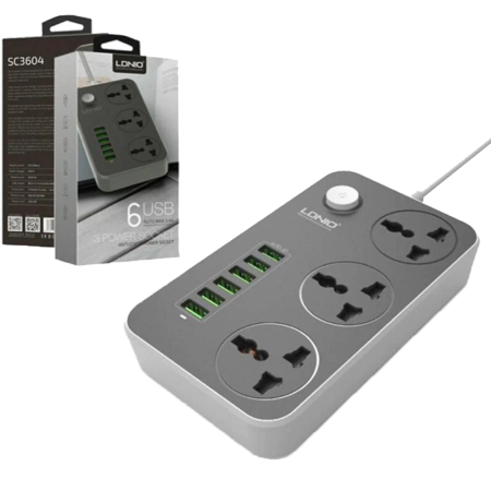LDNIO SC3604 3 Way Electricity Adapter 2M With 6 USB