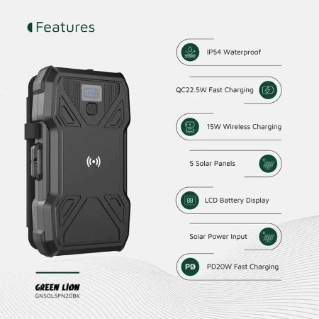 Green Lion Solar 5-Panel 20000mAh Power Bank PD20W GL-PX27