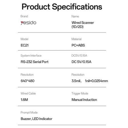 Yesido EC21 two-dimensional barcode scanner