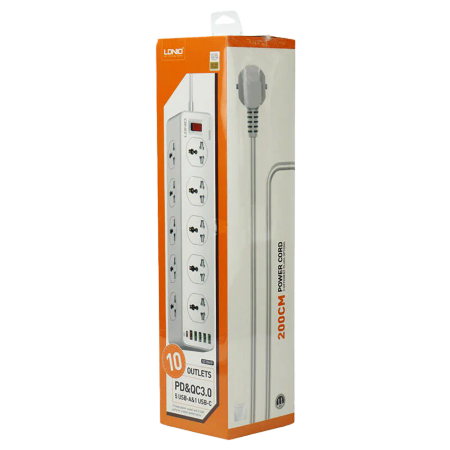 Ldnio SC10610 10 Way 2M Electricity Adapter With 5 USB 1 Type-C Port