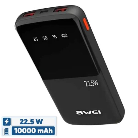 Awei P10K 22.5W power bank, 10000mAh capacity
