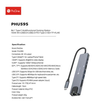 ProOne PHU595 8-Port USB Hub