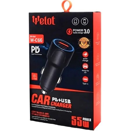 شارژر فندکی ولوت مدل WE-C66 PD توان 55 وات