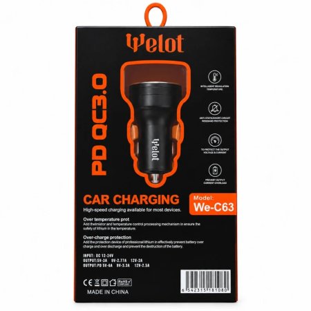 شارژر فندکی ولوت مدل WE-C63 PD توان 67 وات