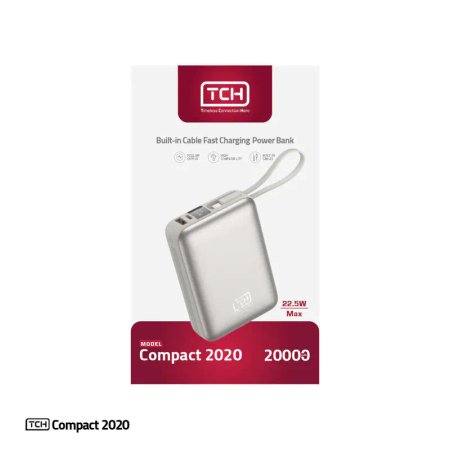 پاوربانک 22.5 وات تی سی اچ مدل Compact 2020 ظرفیت 20000 میلیآمپرساعت به همراه 2 عدد کابل USB-C و لایتنینگ