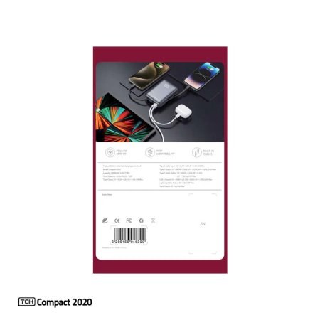 پاوربانک 22.5 وات تی سی اچ مدل Compact 2020 ظرفیت 20000 میلیآمپرساعت به همراه 2 عدد کابل USB-C و لایتنینگ
