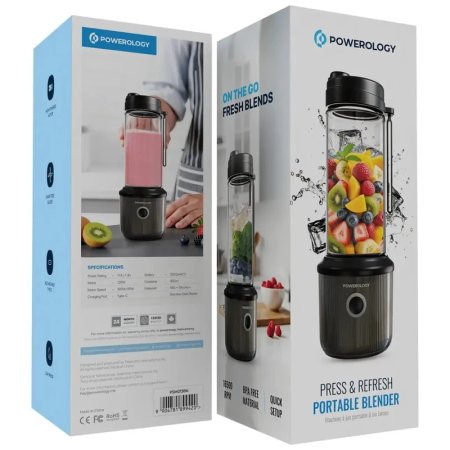 شیکر شارژی پاورولوجی Press and Refresh Portable Blender مدل PSM013BK گنجایش 450 میلی لیتر