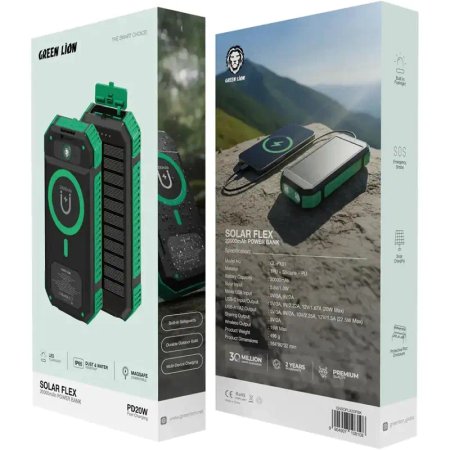 پاوربانک 20 وات گرین لاین Solar Flex مدل GL-PX81 ظرفیت 20000 میلی‌آمپرساعت
