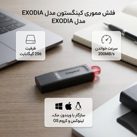 فلش مموری 256 گیگابایت کینگستون مدل EXODIA با سرعت خواندن 200 مگابایت
