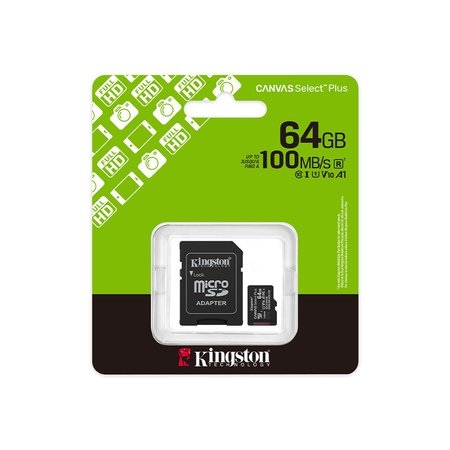 کارت حافظه microSDXC کینگستون مدل CANVAS سرعت 100MBps ظرفیت 64 گیگابایت به همراه تبدیل SD