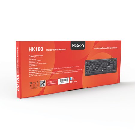 کیبورد باسیم هترون مدل HK180 در رنگ مشکی با کلیدهای فارسی