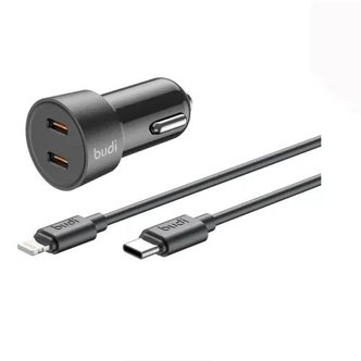 شارژر فندکی 33 وات بودی مدل CC622RTLB با دو خروجی USB-C و کابل شارژ USB-C به لایتنینگ