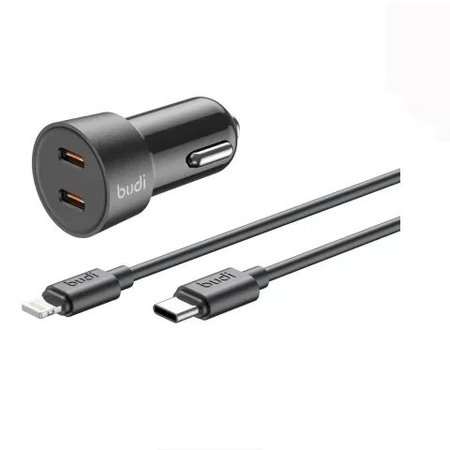 شارژر فندکی 33 وات بودی مدل CC622RTLB با دو خروجی USB-C و کابل شارژ USB-C به لایتنینگ