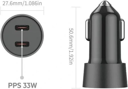 شارژر فندکی 33 وات بودی مدل CC622RTLB با دو خروجی USB-C و کابل شارژ USB-C به لایتنینگ