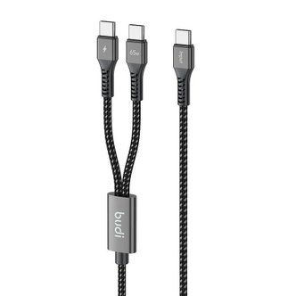کابل تبدیل USB-C یک به دو  بودی مدل DC210C2C12B توان 65 وات طول 1.2 متر