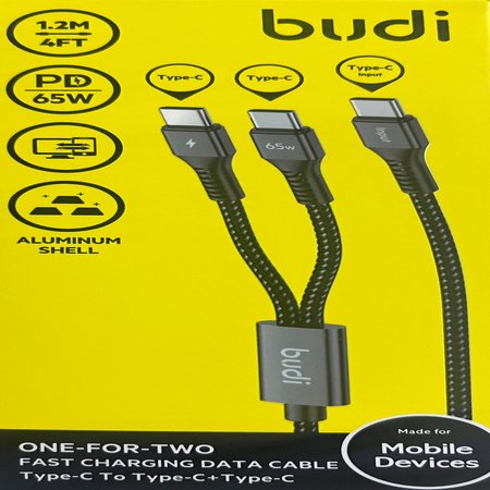 کابل تبدیل USB-C یک به دو بودی مدل DC210C2C12B توان 65 وات طول 1.2 متر