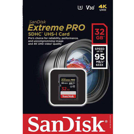 SanDisk Extreme Pro V30 UHS-I U3 Class 10 633X 95MBps SDHC - 32GB